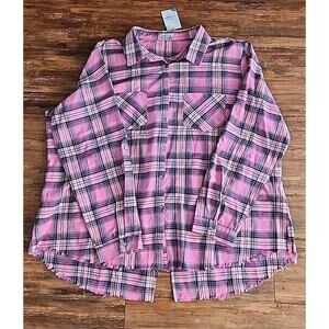 Set Of Two White Birch Button Up tops 1pink plaid, 1 100% cotton purple ombre